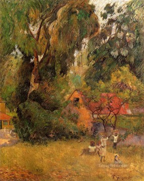 Paul Gauguin Painting - Cabañas bajo los árboles Postimpresionismo Primitivismo Paul Gauguin